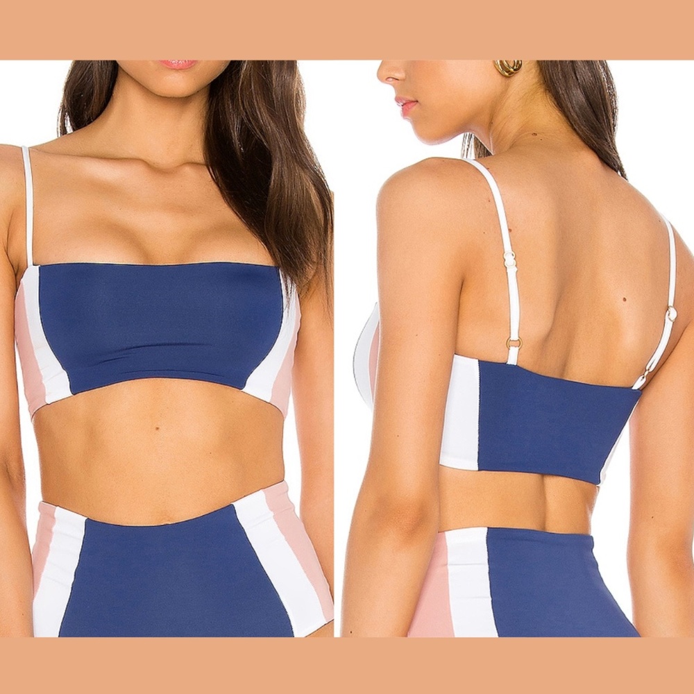 NWT L Space [ XS‎ ] Rebel Bandeau Bikini Top in Indigo Blue/ Primrose